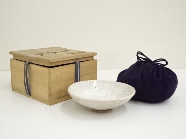 古物　豊楽焼　大喜豊助造　平茶碗（仕覆付）（保護箱）